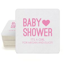 Baby Shower with Heart Square Coasters