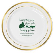 Camping Is My Happy Place Premium Banded Plastic Plates
