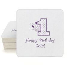 First Birthday Square Coasters