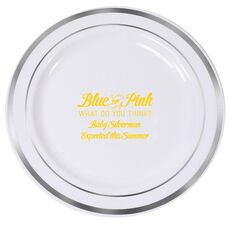 Blue or Pink Shower Premium Banded Plastic Plates