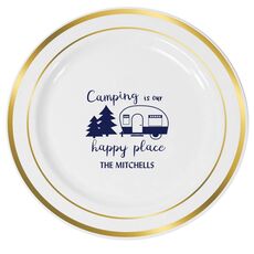 Camping Is Our Happy Place Premium Banded Plastic Plates