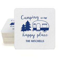 Camping Is Our Happy Place Square Coasters