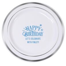 Happy Birthday with Stars Premium Banded Plastic Plates
