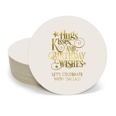 Hugs Kisses and Birthday Wishes Round Coasters