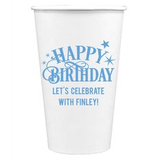 Happy Birthday with Stars Paper Coffee Cups