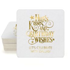 Hugs Kisses and Birthday Wishes Square Coasters