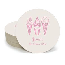 Ice Cream Cone Trio Round Coasters