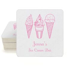 Ice Cream Cone Trio Square Coasters