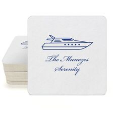 Outlined Yacht Square Coasters