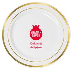 Shanah Tovah Pomegranate Premium Banded Plastic Plates