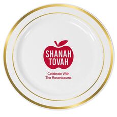 Shanah Tovah Apple Premium Banded Plastic Plates