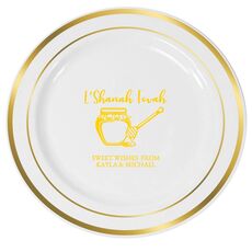 L'Shanah Tovah Honey Pot Premium Banded Plastic Plates