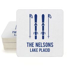 Skis and Poles Square Coasters