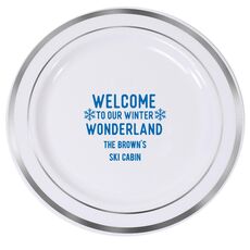Welcome To Our Winter Wonderland Premium Banded Plastic Plates