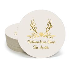 Pine Berry Antlers Round Coasters