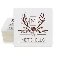 Family Antlers Square Coasters