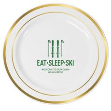 Eat Sleep Ski Premium Banded Plastic Plates