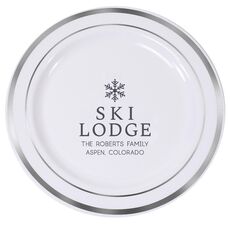 Snowflake Ski Lodge Premium Banded Plastic Plates