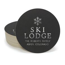 Snowflake Ski Lodge Round Coasters