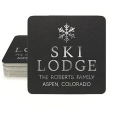 Snowflake Ski Lodge Square Coasters