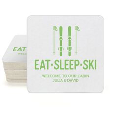 Eat Sleep Ski Square Coasters