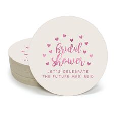 Confetti Hearts Bridal Shower Round Coasters