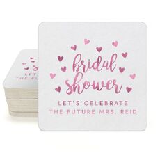 Confetti Hearts Bridal Shower Square Coasters
