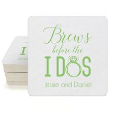 Brews Before The I Dos with Rings Square Coasters