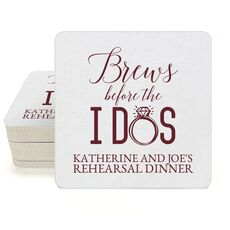 Brews Before The I Dos with Rings Square Coasters