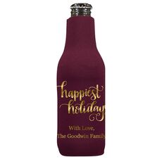 Hand Lettered Happiest Holidays Bottle Huggers