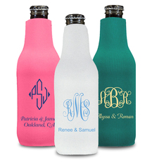 Pick Your Three Letter Monogram Style with Text Bottle Koozie