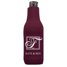Pick Your Single Initial Monogram with Text Bottle Koozie