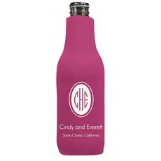 Outline Shaped Oval Monogram with Text Bottle Koozie